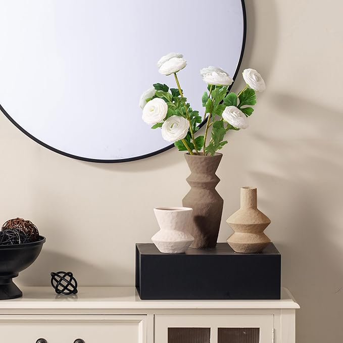 Ceramic Vase Home Table Decor - Flower Vase Set of 3 Living Room Kitchen Decorations Farmhouse Modern Rustic Vases Decorative Centerpiece for Shelf Bedroom Office Bathroom Dining Coffee Desk