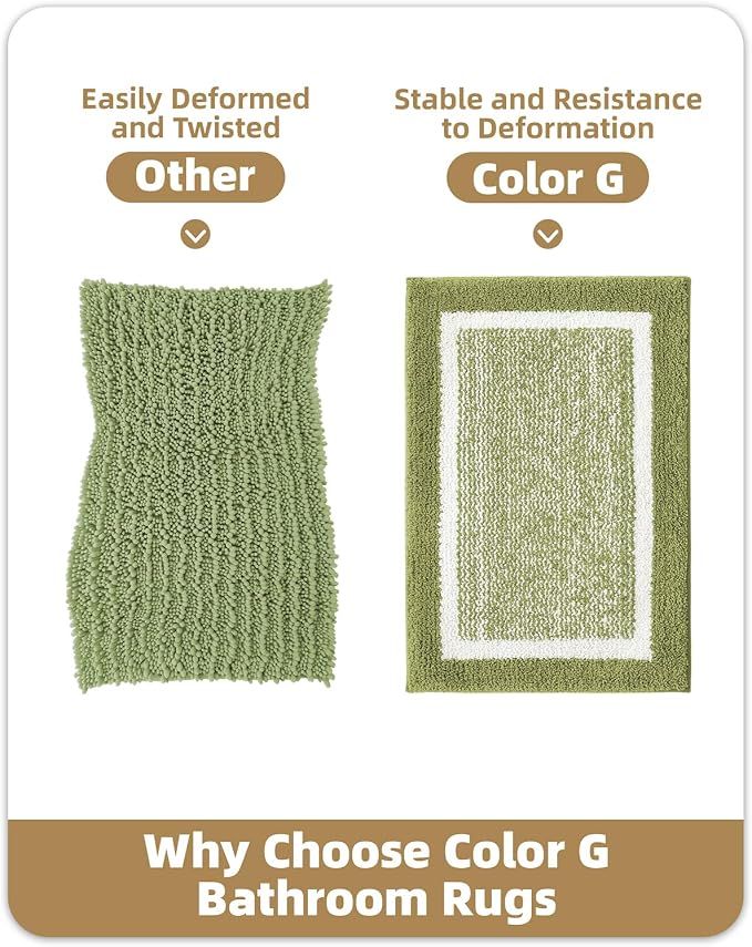 Color&Geometry Simple and Stylish Large Bath Mats for Bathroom Non Slip, 24"x36" Moss Green and Ivory Bathroom Rugs, Absorbent, Soft, Washable, Microfiber Bath Rug Shower Mat Outside Shower