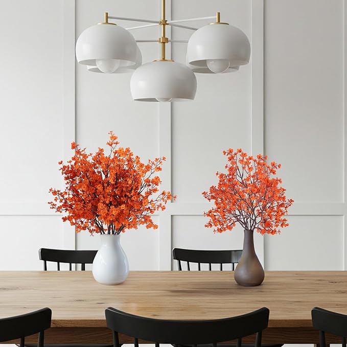 8Pcs Babys Breath Artificial Fake Fall Flowers, Real Touch Orange Plants Silk Flowers for Vase Home Office Wedding Indoor Outdoor Centerpiece Table Party Autumn Christmas Decorations