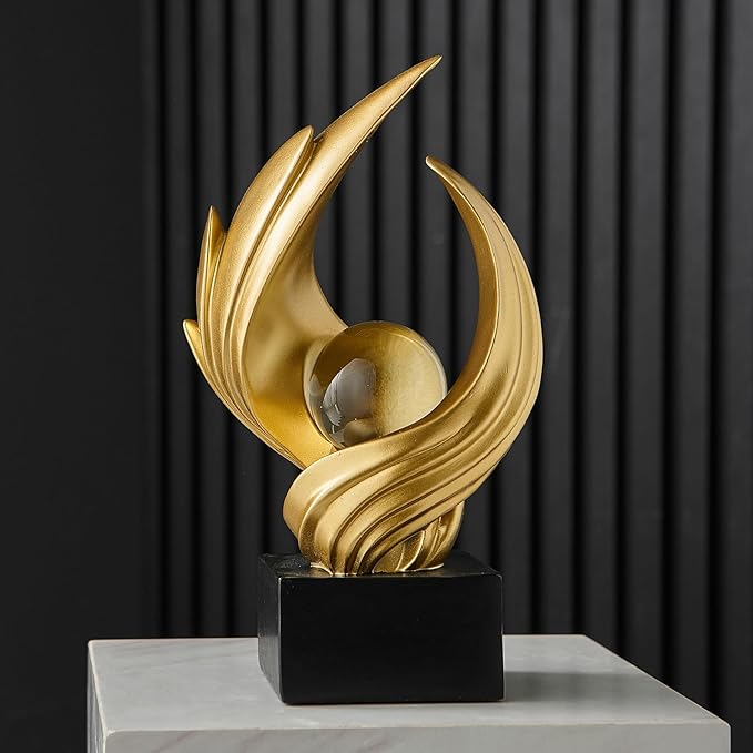 FJS Modern Gold Statue Living Room Decor, Resin Shelf Decor Accents, Abstract Art Sculptures Decorations for Bookshelf Dining Room Office Coffee Table TV Stand