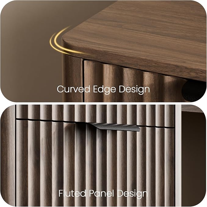 60" Fluted Home Office Desks with Storage, Modern Executive Desk Computer Desk with Drawer & Cabinet, Wood Work Desk for Office, Bedroom, Study, Living Room, Walnut