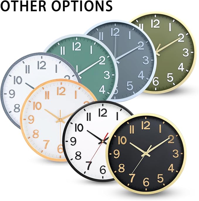 Wall Clocks Battery Operated 10 inch Modern Wall Clock,Silent Non Ticking Wall Clock for Living Room Bedroom Kitchen Office Classroom Decor (Black Gold)