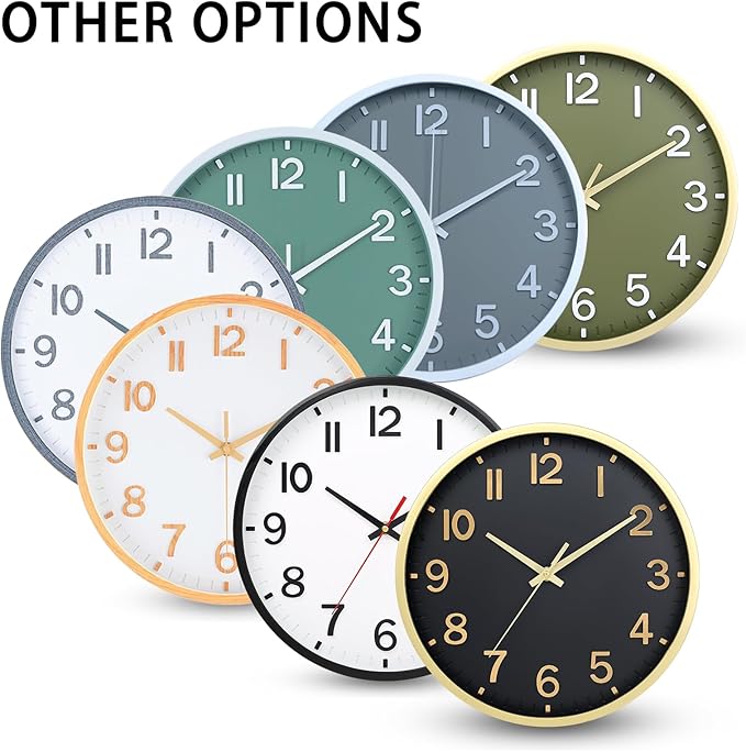 Wall Clocks Battery Operated 12 inch Modern Wall Clock,Silent Non Ticking Wall Clock for Living Room Bedroom Kitchen Office Classroom Decor (Black Gold)