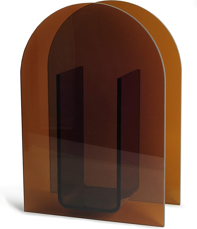 Acrylic Vase Modern Arch Shape Vase for Wedding Party Flowers Centerpieces Home Office Decor (Brown)