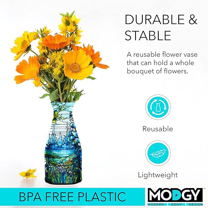MODGY Expandable Flower Vase Plastic Decorative Modern Vases for Flowers Centerpieces Dining Table Decor Living Room Bathroom Wedding Office, Tiffany - Iris