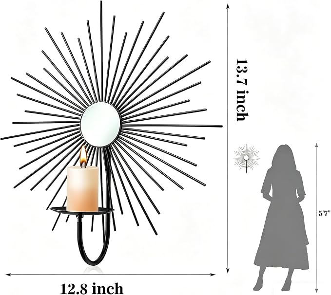 2 Set Candle Sconces Wall Decor for Living Room Metal Sunburst Mirrored Modern Gold Wall-Mounted Candle Holder Sconces Hanging Mounted Fireplace Farmhouse Wedding