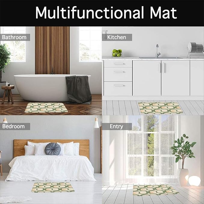 Mid Century Modern Bath Mat Abstract Atomic Geometric Retro 1950s Sage Green Bathroom Kitchen Toilet Rugs,18x30 Inch
