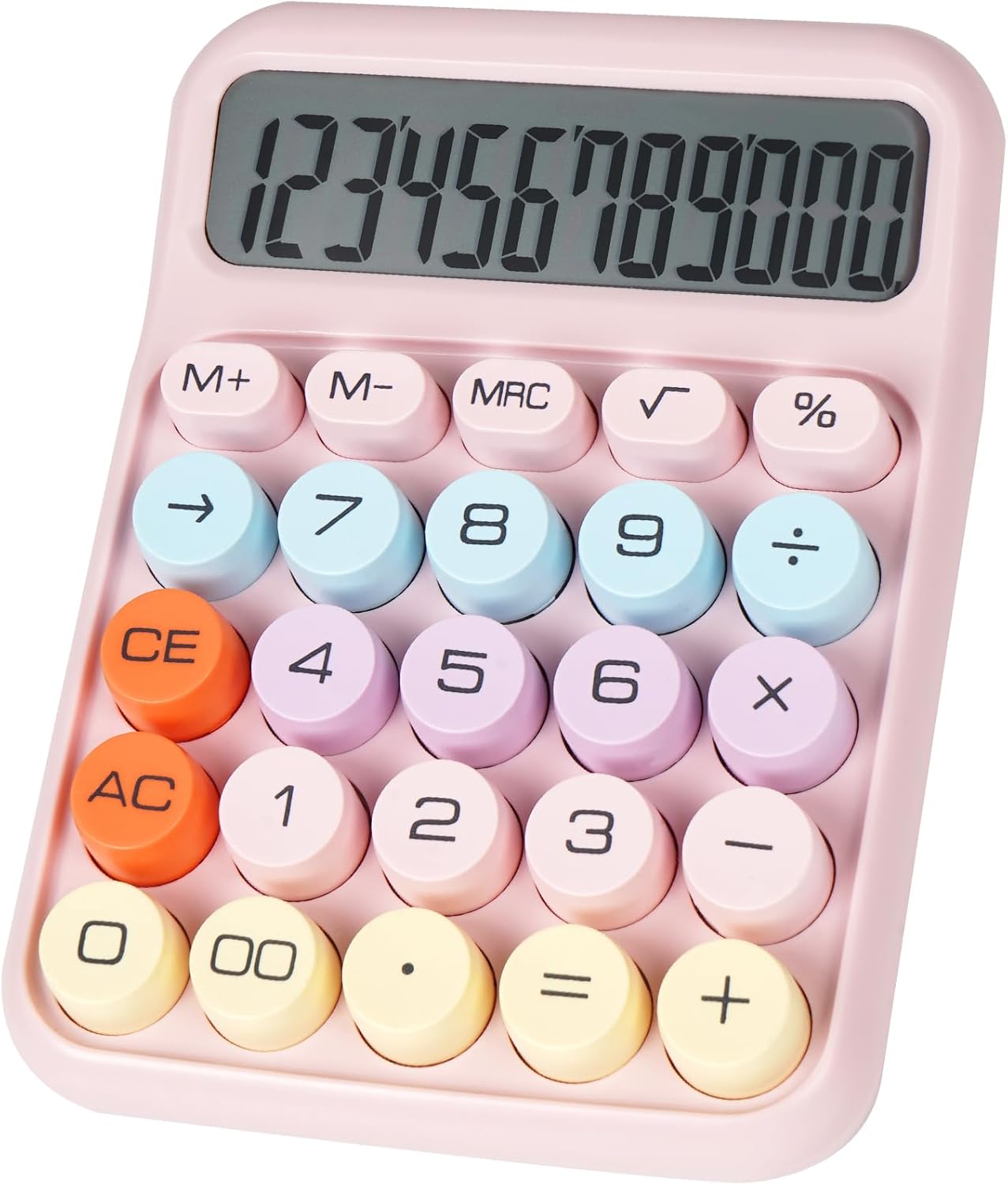 Skiennix Mechanical Switch Calculator - Large LCD Display, 12 Digits, Cute Pink Design for Home & Office