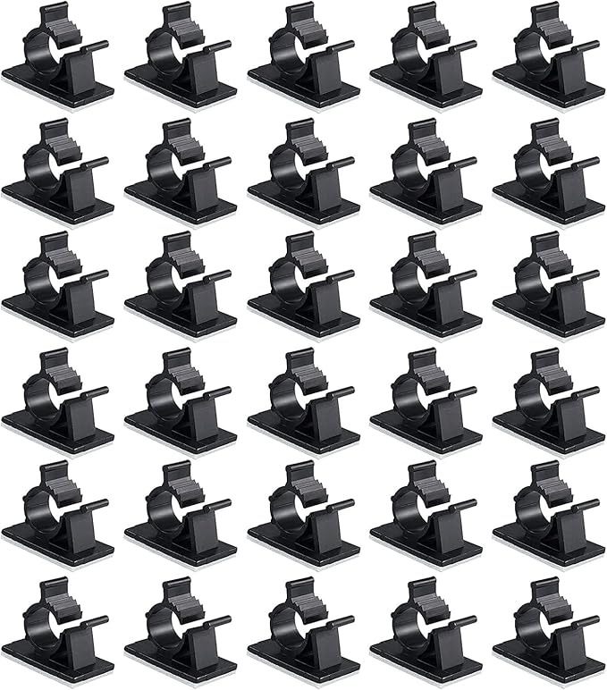 Viaky 30 Pcs Black Clips Self Adhesive Backed Nylon Wire Adjustable Cable Clips Adhesive Cable Management Drop Wire Holder