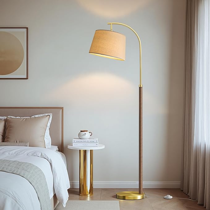 G-SAFAVA 63" Wood Floor Lamps for Living Room with Foot Switch Arc Tall Standing Lamp for Bedroom Mid Century Modern Corner Gold Floor Lamps for Office Nursery Industrial Reading Lamp, Chestnut