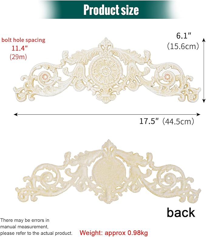 Sungmor Antique Style Cast Iron Wall Decor - Ornate Scroll and Floral Design Metal Plaque for Home or Garden Décor - Fireplace Mantel, Furniture Decorative Accent - 17.5 Inch & Vintage White Finish