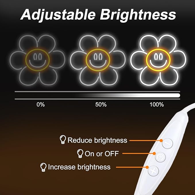 Daisy Smile Face Neon Sign, Sunflower LED Neon Light, Face Neon Signs for Wall Decor,Smile face Neon Signs for Bedroom Wall with Dimmable Switch for Children's Room,Bar, Party,Christmas,Wedding