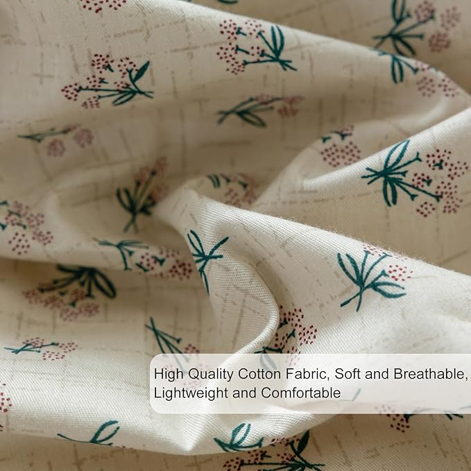EAVD Girl Floral Duvet Cover Twin Soft 100% Cotton Chic Shabby Small Cute Floral Bedding Set with 2 Pillowcases Reversible Vintage Style Botanical Comforter Cover with Zipper Closure