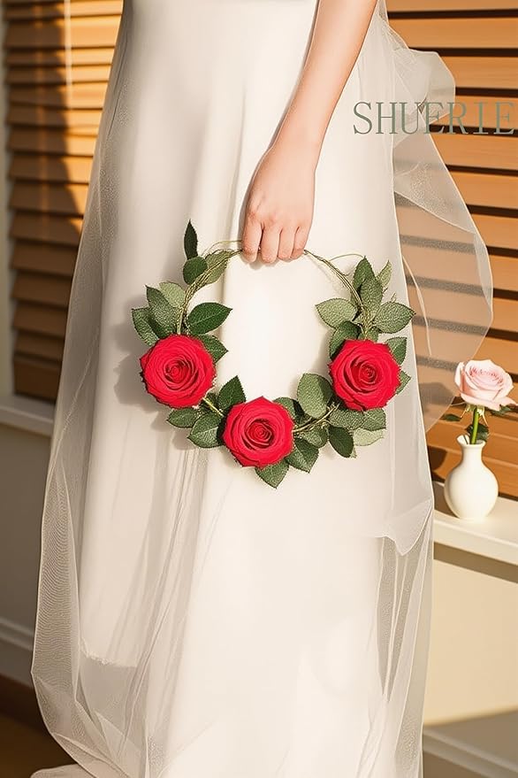 Dark Red Artificial Roses 25pcs, Real Looking Fake Foam Flowers with Stems for DIY Wedding Bouquets, Centerpieces, Valentine's Day, Christmas Tree Decoration