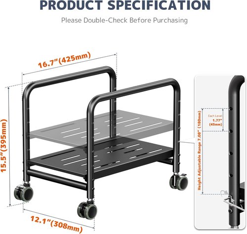 PUTORSEN Computer Tower Stand - Height Adjustable Rolling CPU Holder with 360° Locking Wheels, Black