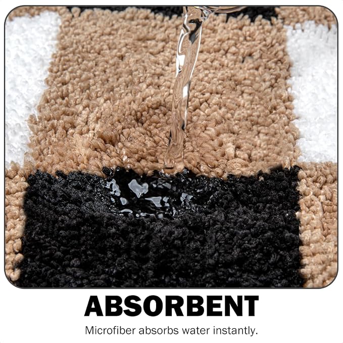 Checkered Bath Mat - Super Absorbent, Soft and Thick, Rubber Backing Non-Slip, Machine Washable Shower Rug, Bath Mat, Bathroom Home Decor Accessories, 16"x24" (40x60cm), Brown