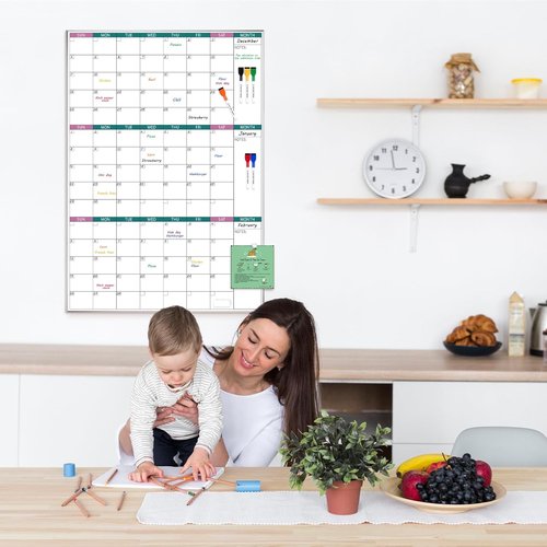 ARCOBIS Magnetic Dry Erase Calendar - 39"x28" Wall Board with Silver Aluminum Frame for Home & Office