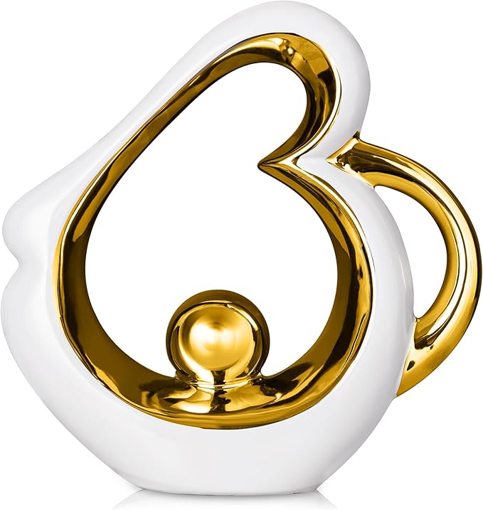 Gold Sculpture Coffee Table Decor, Dining Room Table Centerpieces, Ceramic Statue Abstract Sculptures Home Decorations, Modern Art Heart Shape Mantle Decor for Living Room