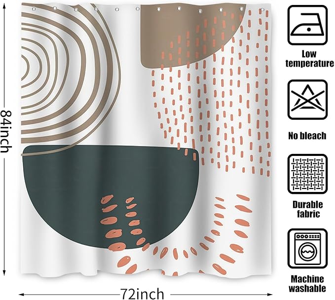 Boho Extra Long Shower Curtain, Mid Century Modern Abstract Minimalist Beige Neutral Machine Washable Waterproof Fabric for Bathroom Decor Bathtub with 12 Hooks 72Wx84H