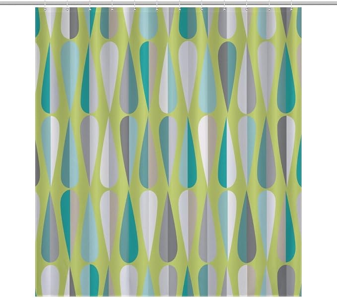Mid Century Modern Shower Curtain,Abstract Geometric Drop Shapes Art Style Shower Curtains Set for Bathroom Fabric Decorative Bath Curtain Washable Curtain Hooks, 72x72 inch
