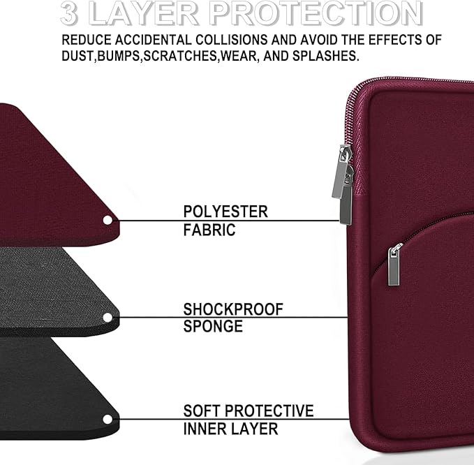 Laptop Sleeve 15.6 inch, Durable Portable Monitor Protective Cover with Front Pocket, Traveling Laptop Case Compatible for HP, Dell, Asus, Lenovo, Wine Red