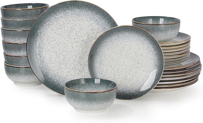 Sweejar 24 Piece Dinnerware Sets for 8, Porcelain Plates and Bowls Set for Kitchen, Housewaring Gift, Chip and Scratch Resistant, Easy Cleaning Dishes Set, Stack Compactly Dishware, LightGray