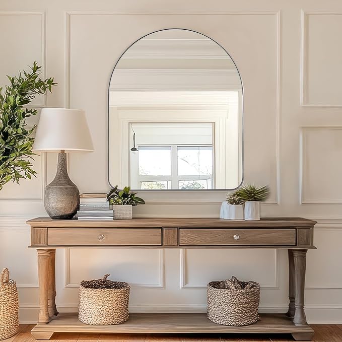 ANDY STAR Arched Mirror, 30 x 36 Inch Polished Chrome Wall Mirror in Stainless Steel Metal Frame, Arch Top Rounded Corner 1 Inch Deep Set Design Wall Mount Hangs Vertical