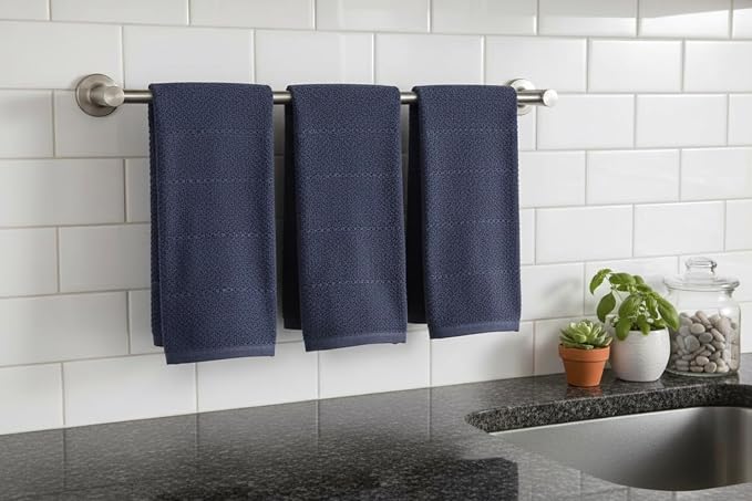 Serafina Home Navy Blue Kitchen Dish Towels: 100% Cotton Cloth Soft Cleaning Drying Absorbent Textured Terry Loop, Set of 3 Multipurpose for Everyday Use Brand