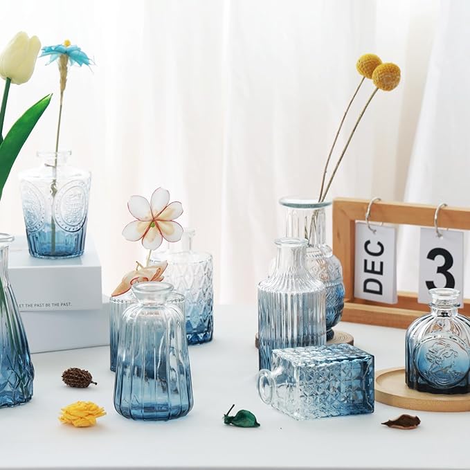 Blue Glass Bud Vases Set of 20,Small Flower Vases for Wedding Centerpieces,Bud Vases in Bulk Glass Vase for Table Decoration,Home Decor