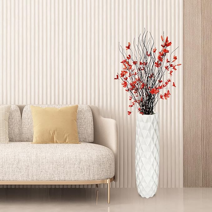 White Ceramic Floor Vase, GDSZJLJ 17.7" Tall Decorative Large Flower Vases for Living Room, Table Centerpieces, Modern Home Décor, Shelf, Dried GrassFlower, Pampas Grass