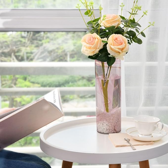Vase Plastic Vase Elegant Cylinder Flower Vase Shatterproof Decorative Centerpiece for Home Table Office Weddings Events (11.8 x 3.9 in)