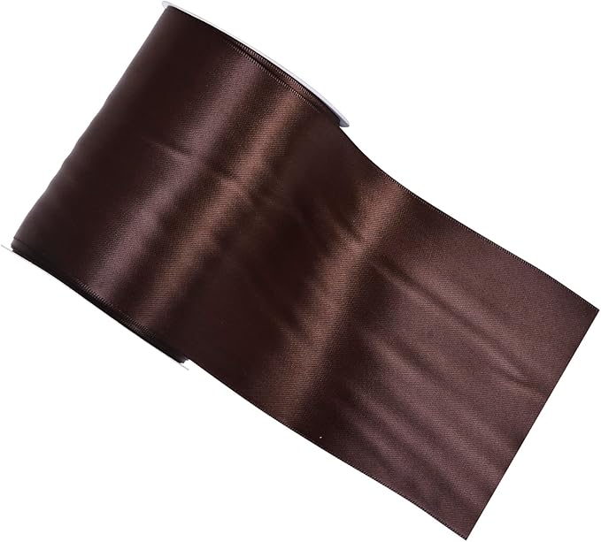 YAMA Brown Double Faced Satin Ribbon, 4 Inch 5 Yards, Great for Crafts Bows Flower Bouquet Wedding Home Decor Gift Wrapping