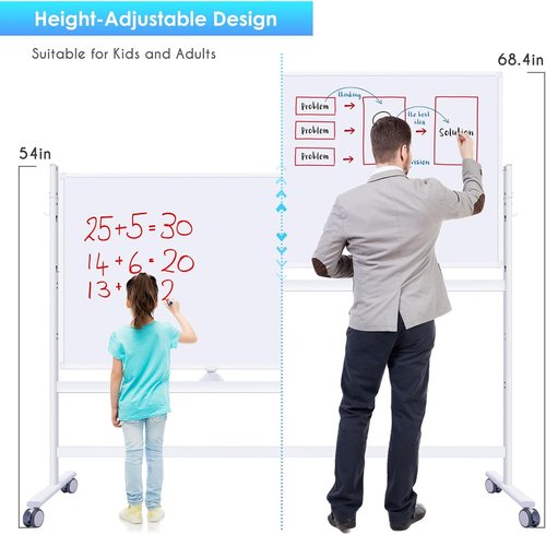 Maxtek Rolling Whiteboard - 48"x32" Double-Sided Magnetic Dry Erase Board on Wheels | Perfect for Home Office & School