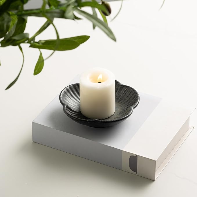 BEUNAIZER Ceramic Pillar Candle Holder Plates, Decorative Candlestick Holder, Tea Light Incense Santo Palo Holders, for Dinning, Party, Wedding, Birthday, Anniversary Decorations, 1pack (Black)