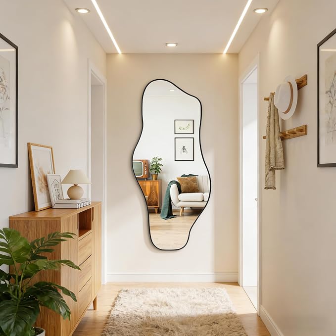 Irregular Mirror Full Length, 67"x31" Asymmetrical Tempered Glass Mirrors, Modern Large Organic Frameless Mirrors for Entryway Hallway Bedroom Living Room, Horizontal or Vertical Hanging
