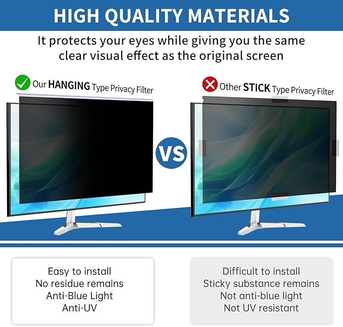 DEJIMAX 24 Inch Computer Privacy Screen for 16:9 Monitor, Anti-Blue Light Monitor Privacy Screen Filter, Anti-UV Computer Hanging Shield, Universal 23.6'', 23.8'', 24''