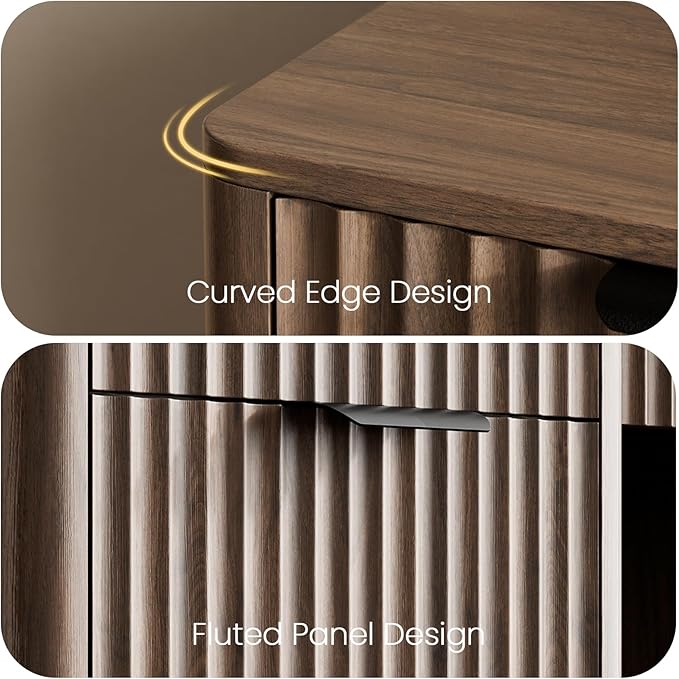 58" Fluted Home Office Desks with Storage, Modern Executive Desk Computer Desks with 5 Drawers & Cabinet, Wood Work Desk File Drawer for Office, Bedroom, Study, Living Room, Walnut