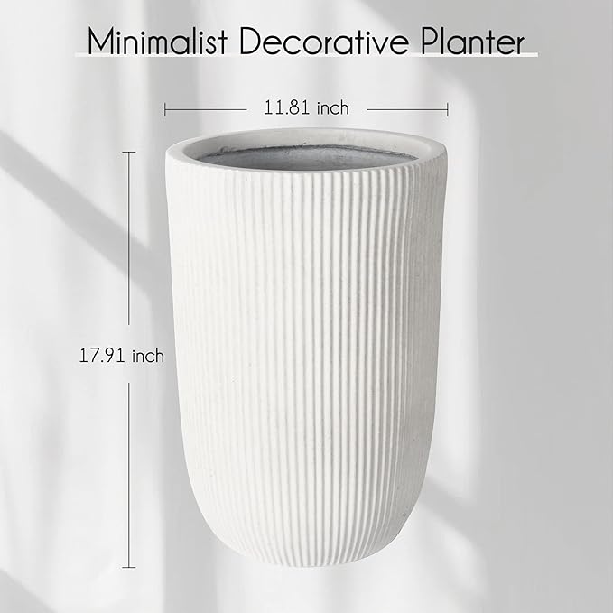 Oakrain 18" H Tall Planter, Large Indoor Outdoor Decorative Pot with Drainage Hole, Modern Minimalist Vase for Home Garden, Living Room, Kitchen