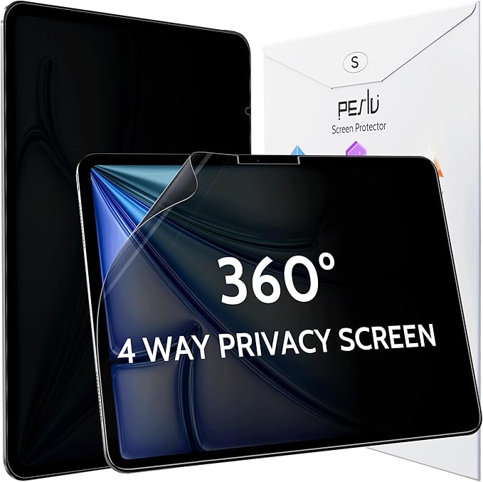 Peslv 360° Privacy Screen for iPad Air 13 Inch 2024/2025 (M2/M3, 6th/7th Gen), Anti Glare Blue Light Spy Filter Private Cover, High Sensitive Bubble-Free Easy Install Black Security Protector