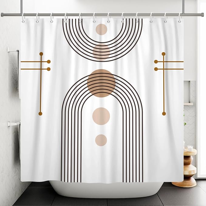 Mid Century Boho Shower Curtain Abstract Arch Sun Rainbow Modern Minimalist Geometric Aesthetic Shower Curtains for Polyester Fabric Bathroom Decorations 60x72 inch