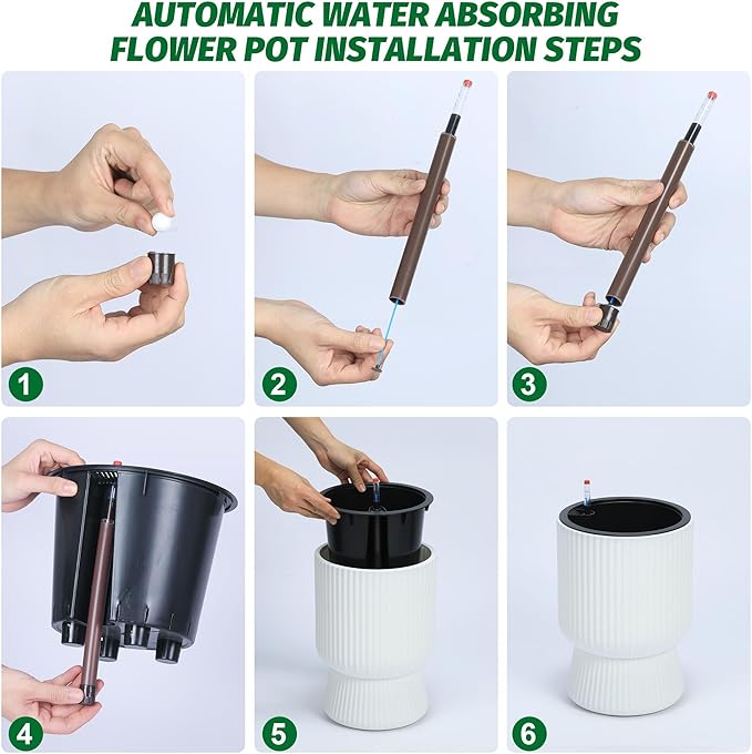 14.2" Tall Planters Set of 2, Plant Pots, Self Watering Pots for Indoor Plants, Flower Pots with Built-in Drainage and a Water Level Monitor, for Patio, Porch, Living Room, or Office, White