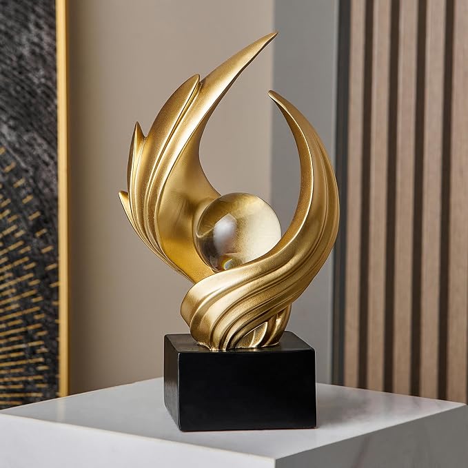 FJS Modern Gold Statue Living Room Decor, Resin Shelf Decor Accents, Abstract Art Sculptures Decorations for Bookshelf Dining Room Office Coffee Table TV Stand