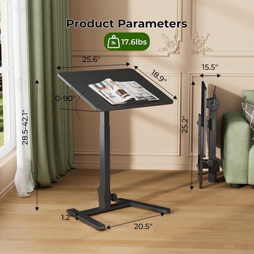 Gibbon Mounts Foldable Standing Desk - Mobile Sit-Stand Workstation with 90° Tiltable Top | Black