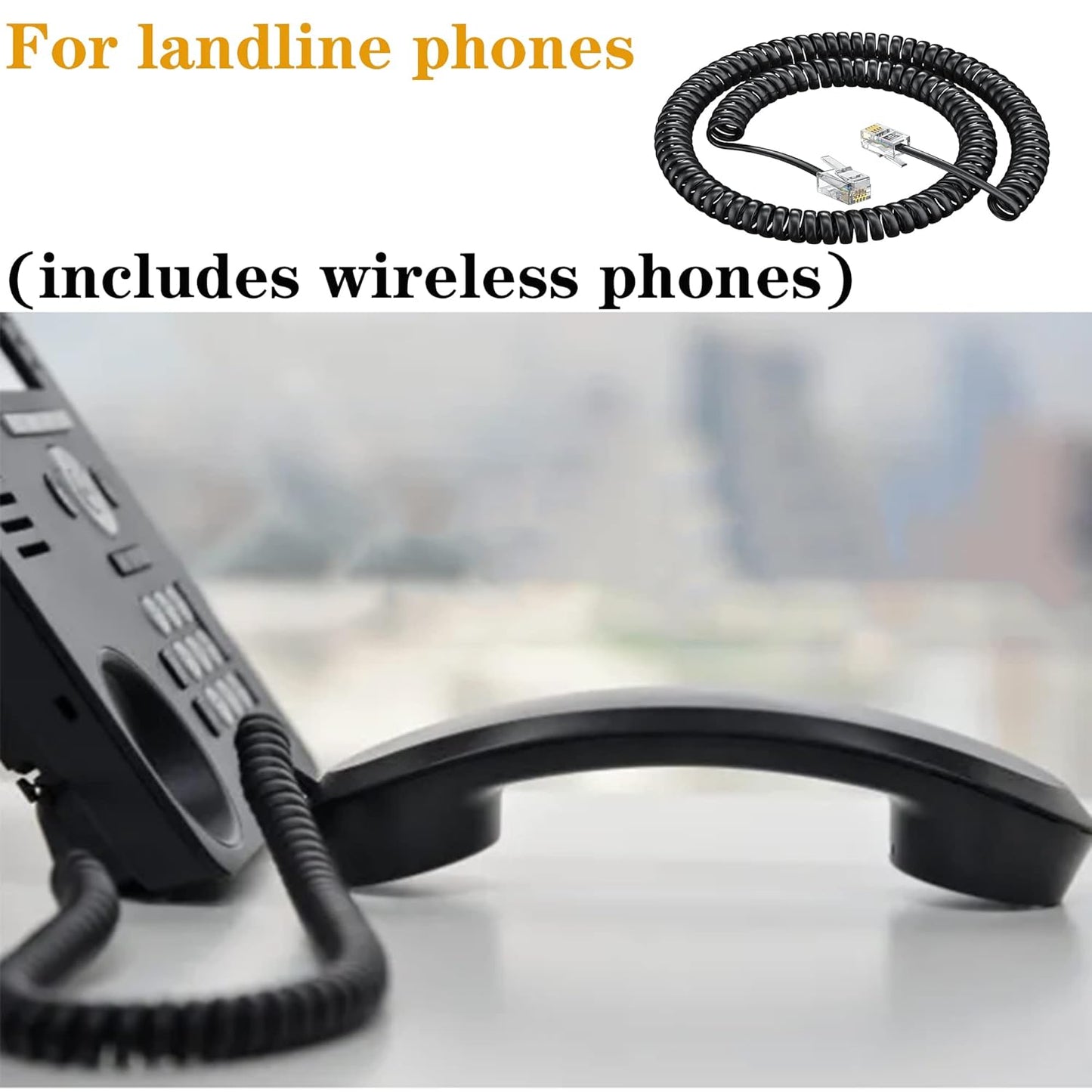 Skiennix Telephone Handset Cord - 8Ft Uncoiled & 1.4Ft Coiled RJ9 4P4C Landline Cable | Durable Accessory