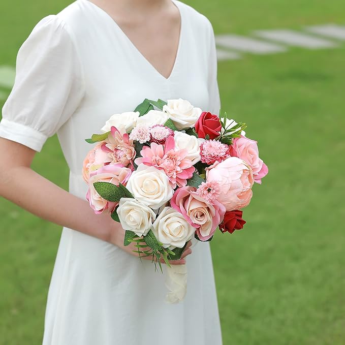 Artificial Flowers Combo, Fake Flowers for DIY Tables Centerpieces Baby Shower Bridal Shower Wedding Bouquet Arrangements Party Candle Holder Cake Decor Flower Home Decorations