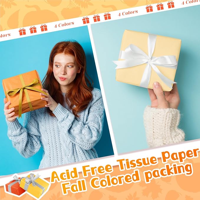 Qilery 500 Sheets Orange Yellow Tissue Paper Bulk for Gift Bags 15 x 20 Inch Acid Free Christmas Packaging Wrapping Paper Sheets for Party Decoration DIY Crafts, Bouquet, Party, Shipping