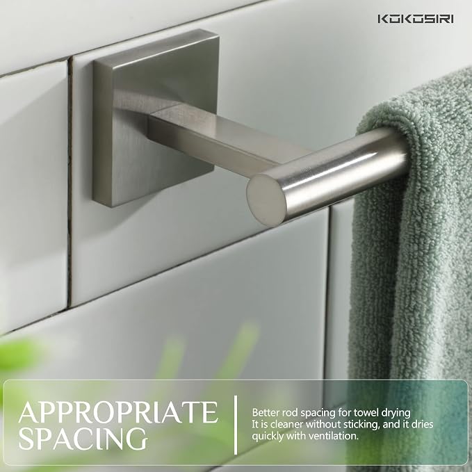 KOKOSIRI Towel Holder Brushed Nickel Bathroom Accessory Hand Towel Bars Wall Mounted Kitchen Cabinet Paper Holder Stainless Steel, B3008BR