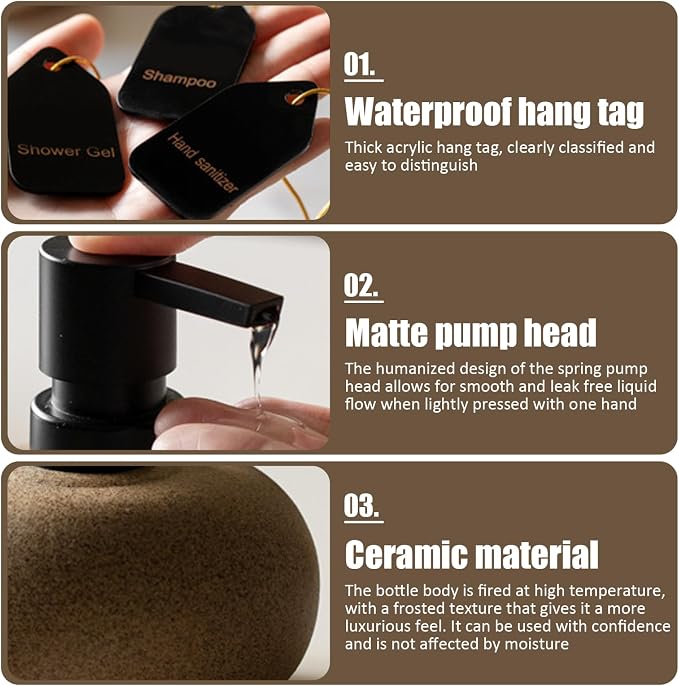 Pump Bottle Dispenser 300ml Stone-Textured Minimalist Ceramic Dispenser Bottle for Body Wash, Hand Soap, Conditioner, Shampoo