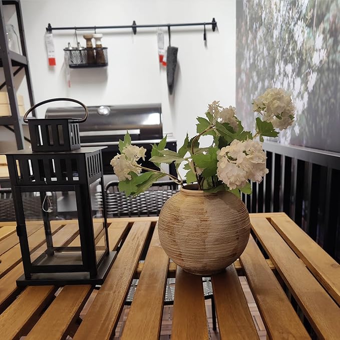 Rustic Ribbed Vase Home Decor - 6.3 in Ceramic Vintage Farmhouse Vases for Decor, Decorative Terracotta Round Bowl vase for Living Room, Table, Shelf, Kichen Decor
