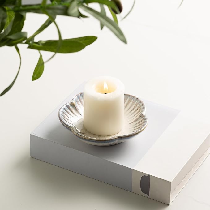 BEUNAIZER Ceramic Pillar Candle Holder Plates, Decorative Candlestick Holder, Tea Light Incense Santo Palo Holders, for Dinning, Party, Wedding, Birthday, Anniversary, 1pack (Vintage White)